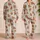 Highland Cow and Blush Rose Botanical Motifs for Cozy Cottagecore Lounging Satin Pajamas Set - 2
