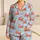 Coral Crab and Sky Blue Stripes for Cozy Coastal Family Gatherings and Kids Summer Satin Pajamas Set - 1