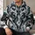 Symmetrical Black White Teal Baroque Scrollwork for Bold Everyday Streetwear All-over Print Hoodie (Lightweight) - 6