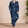 Navy Crescent Moons and Starbursts for Dreamy Stargazing Nights and Cozy Lounging at Home Satin Pajamas Set - 4