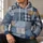 Blue Denim Patchwork Checks For Creative Weekends And Casual Wear Rust Accents All-over Print Hoodie (Lightweight) - 6