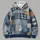 Blue Denim Patchwork Checks For Creative Weekends And Casual Wear Rust Accents All-over Print Hoodie (Lightweight) - 4
