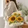 Sunflower Bouquet with Boho Patchwork Colors for Autumn Market Days and Everyday Style Quilted Tote Bag - 3