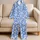 Blue And Ivory Daisies For Cheerful Relaxed Evenings And Cozy Home Comfort Satin Pajamas Set - 5