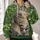 Wide-Eyed Tabby Cat in Lush Greenery for Everyday Nature Lovers All-over Print Hoodie (Lightweight) - 2