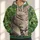 Wide-Eyed Tabby Cat in Lush Greenery for Everyday Nature Lovers All-over Print Hoodie (Lightweight) - 1