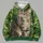 Wide-Eyed Tabby Cat in Lush Greenery for Everyday Nature Lovers All-over Print Hoodie (Lightweight) - 4