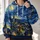 Swirling Midnight Sky and Lantern-Lit Village for Evening Strolls and Art Lovers All-over Print Hoodie (Lightweight) - 2