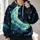 Green Crescent Moon Beneath Starlit Clouds for Dreamy Nighttime Style and Daily Wear All-over Print Hoodie (Lightweight) - 2