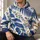 Navy Blue Botanical Florals for Relaxed Weekend Style and Everyday Casual Outings All-over Print Hoodie (Lightweight) - 6
