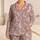 Dusty Rose Moon And Star Motif For Cozy Autumn Winter Nights And Relaxing Evenings Satin Pajamas Set - 1