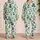 Playful Green Cat Faces for Cozy Evenings and Whimsical Relaxed Lounging at Home Satin Pajamas Set - 2