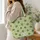 Cute Green Blob Creature Motifs for Playful Everyday Errands and Cheerful Gift Giving Quilted Tote Bag - 3
