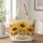 Three Golden Sunflowers Russet Maple Leaves Olive Foliage Autumn Harvest Golden Sunflowers and Quilted Tote Bag - 1