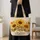 Three Golden Sunflowers Russet Maple Leaves Olive Foliage Autumn Harvest Golden Sunflowers and Quilted Tote Bag - 4