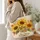 Three Golden Sunflowers Russet Maple Leaves Olive Foliage Autumn Harvest Golden Sunflowers and Quilted Tote Bag - 3