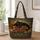 Black Cat Reading Among Autumn Leaves for Halloween and Cozy Fall Book Lover Gift Quilted Tote Bag - 1