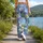 White Daisies on Periwinkle Blue for Yoga, Pilates and Everyday Style Leggings - 12