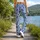 Blue And White Paisley Motifs For Yoga, Pilates, Travel And Everyday Casual Wear Leggings - 12