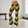 Navy Blue And Golden Yellow Chevron Stripes For Yoga, Pilates And Everyday Wear Leggings - 11