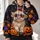Shaggy Cow Witch with Pumpkins for Playful Halloween Nights, Autumn Parties and Fall Fun All-over Print Hoodie (Lightweight) - 2