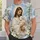 Jesus Holding Lamb with White Lilies for Faithful Everyday Wear and Church Gatherings All-over Print Unisex T-shirt - 5