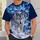 A realistic silver-white wolf in a snowy mountain forest beneath a turquoise and violet aurora. All-over Print Unisex T-shirt - 5