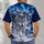 A realistic silver-white wolf in a snowy mountain forest beneath a turquoise and violet aurora. All-over Print Unisex T-shirt - 6