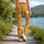 Orange And White Daisy Motifs for Yoga, Pilates, Commuting and Everyday Outings Style Leggings - 12
