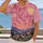 Pink Swirling Starry Sky and Tuscan Village for Art Lovers and Creative Getaways All-over Print Unisex T-shirt - 2