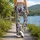 Indigo Songbird And Wildflower Motifs For Yoga, Pilates, Cycling And Outdoor Training Leggings - 12
