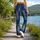 Indigo Denim-Look Panels for Casual Weekends and Relaxed Everyday Streetwear Style Leggings - 12
