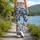 Indigo Blue Botanical Blooms and Vines for Relaxed Spring and Summer Garden Outings Leggings - 12