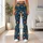 Navy Teal Folk Floral Motifs For Boho Travel, Yoga, And Everyday Casual Style Leggings - 10