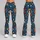 Navy Teal Folk Floral Motifs For Boho Travel, Yoga, And Everyday Casual Style Leggings - 9