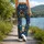 Navy Teal Folk Floral Motifs For Boho Travel, Yoga, And Everyday Casual Style Leggings - 12