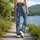 Washed Blue Denim Texture For Casual Weekend Outfits And Everyday Women's Street Style Leggings - 12
