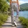 Lavender Wildflower Sprigs on Mist Gray for Coastal Summer Getaways and Garden Strolls Leggings - 12