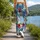 Blue Tropical Monstera and Hibiscus for Yoga, Gym Training and Outdoor Fitness Lifestyle Leggings - 12