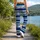 Navy Brushstroke Stripes for Coastal Runs and Studio Sessions for Active Women Leggings - 12