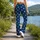 Ivory Floral Motifs on Indigo Blue for Yoga Pilates and Everyday Wear Leggings - 12