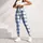 Blue Green Windowpane Checks for Yoga Pilates Commutes and Everyday Wear Leggings - 5
