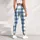 Blue Green Windowpane Checks for Yoga Pilates Commutes and Everyday Wear Leggings - 4