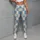 Blue And Ivory Snowflake Checks For Yoga, Pilates, Travel And Everyday Casual Style Leggings - 6