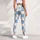 Blue And Ivory Snowflake Checks For Yoga, Pilates, Travel And Everyday Casual Style Leggings - 5