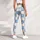 Blue And Ivory Snowflake Checks For Yoga, Pilates, Travel And Everyday Casual Style Leggings - 5