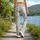 Ivory Sage Botanical Sprigs for Yoga, Pilates and Relaxed Everyday Style Leggings - 12