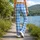 Blue And White Gingham Checks For Yoga, Pilates, Errands And Everyday Casual Style Leggings - 12