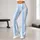 Powder Blue And Ivory Vertical Stripes For Yoga Pilates And Everyday Wear Leggings - 10