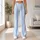 Powder Blue And Ivory Vertical Stripes For Yoga Pilates And Everyday Wear Leggings - 11